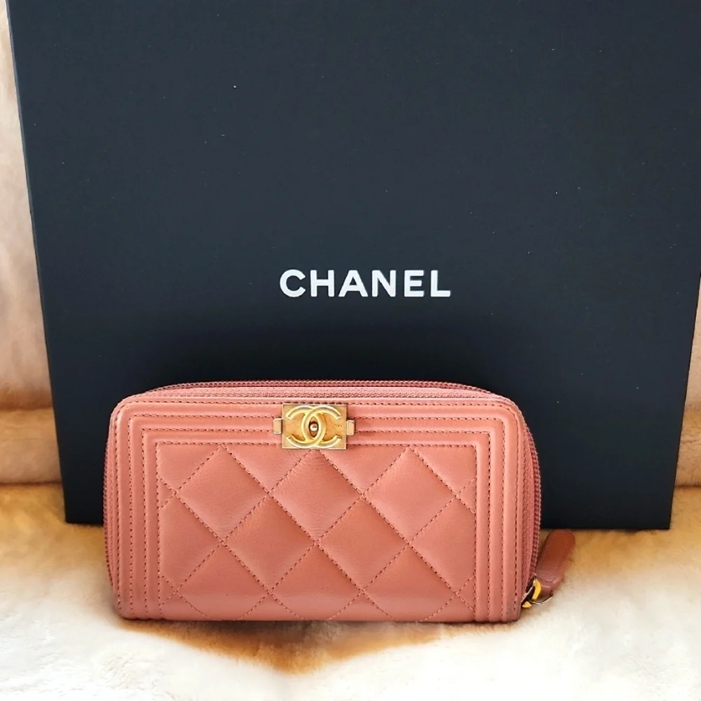 Chanel Boy Small Pink Quilted Wallet with Iconic Gold Hardware